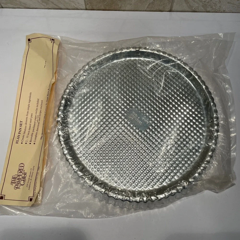 The Pampered Chef Flan Pan Set Two 10 Inch Tinned Steel Pans Vintage Kitchenware